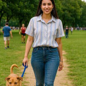 Bon Worth Multi Color Pastel Pinstrpe Button Down Short Sleeve Blouse